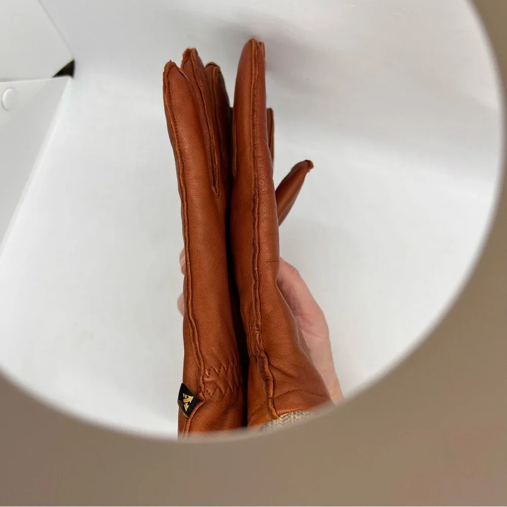 Auclair Leather Gloves M Medium Brown Wool Lined Winter Warm